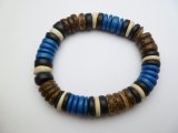 Blue, Black, Brown & Beige 10mm Coconut Beads Stretchable Bracel